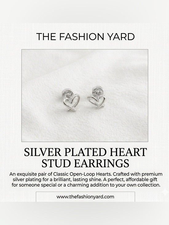 The Fashion Yard Jewelry - Silver plated stainless steel heart screw back stud earrings